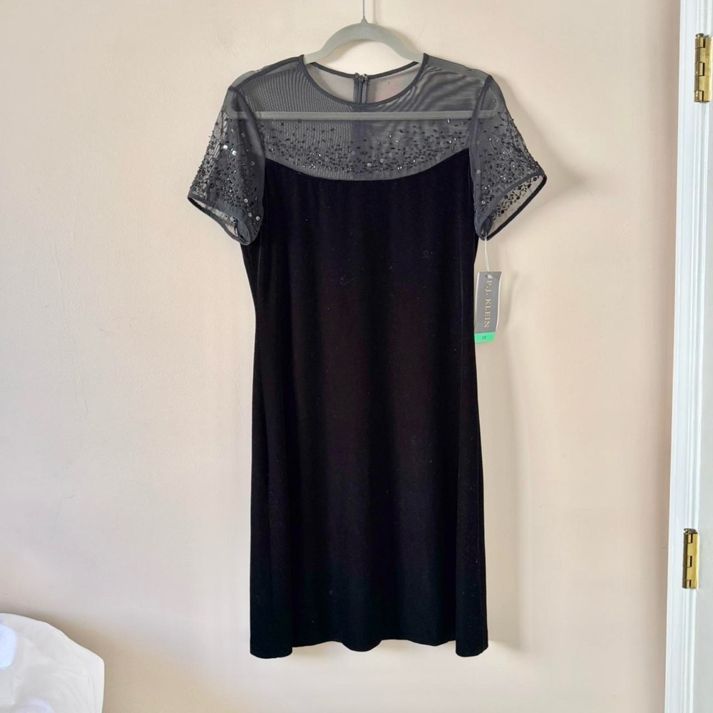 90s Velvet Beaded Mesh Mini Dress‎